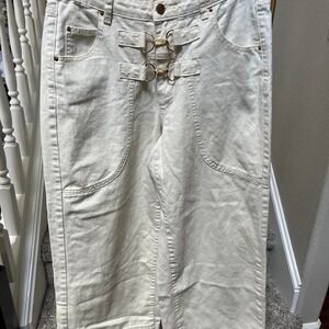 Cropped high-rise Brinley denim jeans with gold hardware fisherman